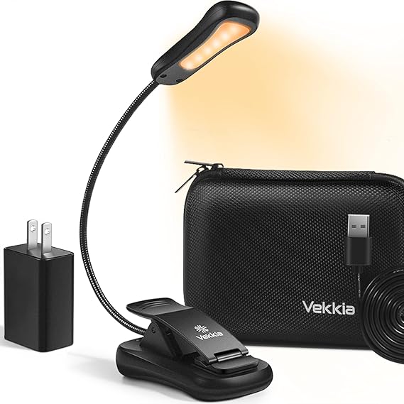 Vekkia Book Light Set with Charger, Clip on Reading Light in Bed with 3