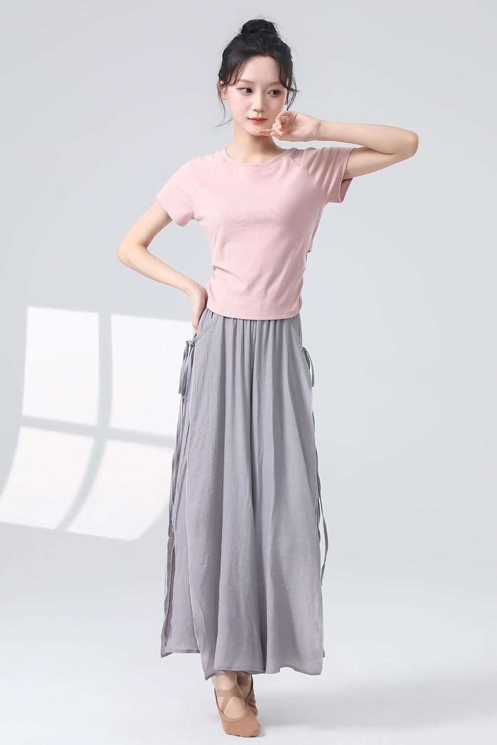 Angcoco Women's Elegant Double-Layer Wide-Leg Loose Fitting Pants for Dance Performance