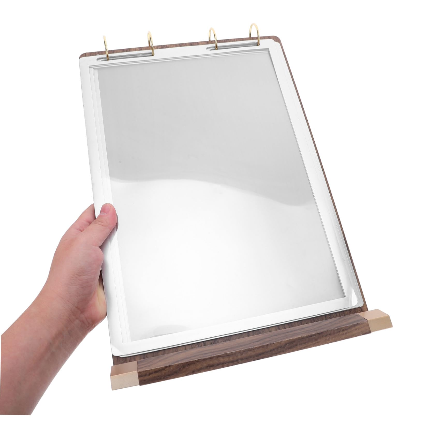 COLLBATH Soporte para Menús de Madera de Nogal Natural Exhibidor de Mesa Doble Cara con Páginas Base Estable y Mecanismo Giratorio para Restaurantes y Cafeterías