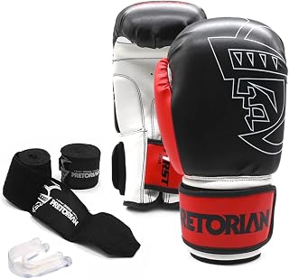 Kit Luva De Boxe e Muay Thai Pretorian First - 1 Par de Luvas, 1 Protetor Bucal e 1 Par de Bandagem Inclusos, Ideal para Treinos Intensos e Competições