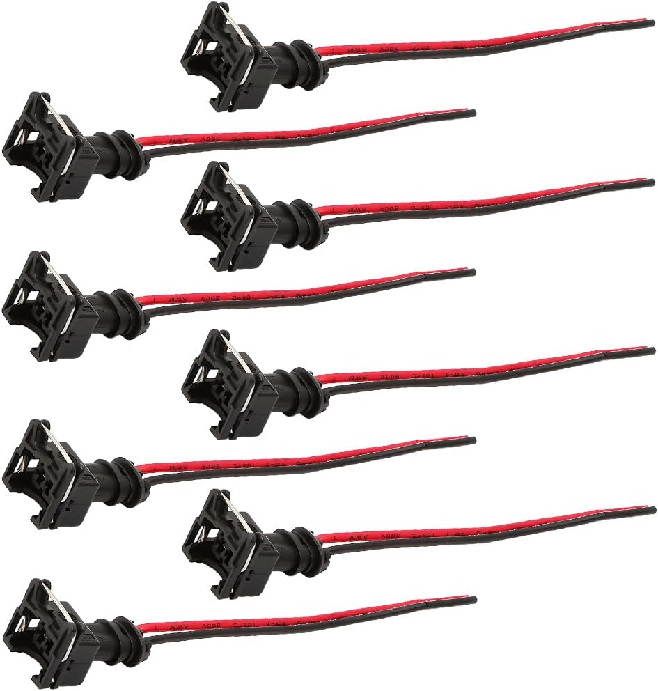 4PCS Car Fuel Injector Connector, Copper Core Plug Vehicle Fuel Injector Socket with Extend Pigtail Wiring Harness, Automotive Socket Wiring Harness Kit, Universal for Truck SUV Van