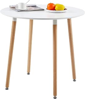 H.J WeDoo Tavolo da Pranzo Rotondo Bianco, Tavolo da Cucina in Stile Scandinavo con 4 Gambe in Legno di faggio, Stile Nord...