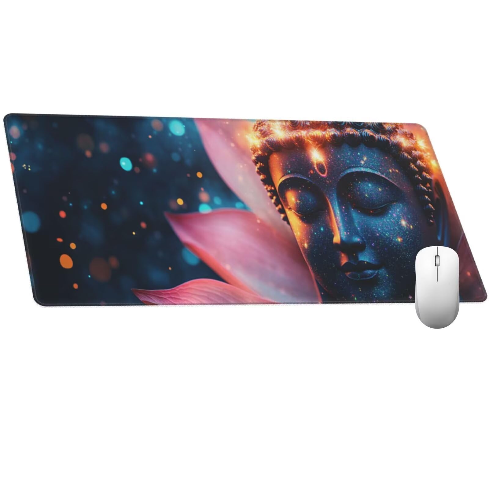 Alfombrilla Ratón Loto Alfombrilla Ratón XXL 1600 x 800 mm, Buda Mouse Pad Gaming con Bordes Cosidos, Impermeable Mousepad Base de Goma Antideslizante Duradera, Mouse Pad para Oficina Accesorios Q142