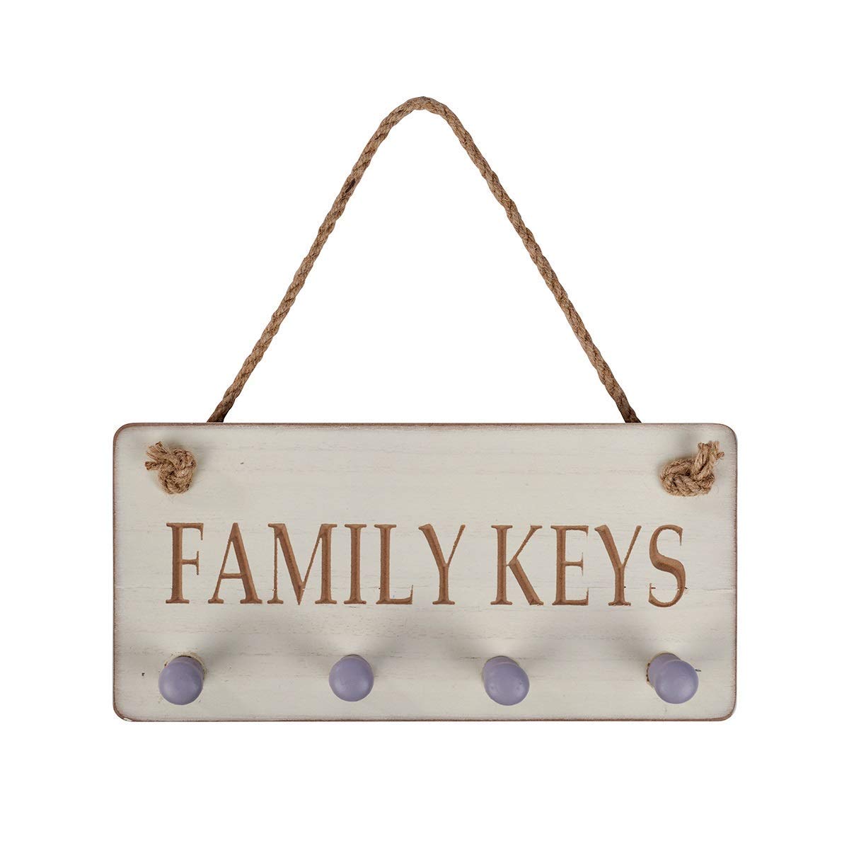 Maggy Kay Gifts Chunky Wooden Family Keys Wall Hanger Shabby Chic Cream