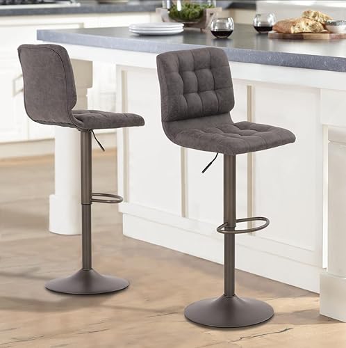 Miniatura 5 de MAISON ARTS Juego de 2 taburetes de bar ajustables, altura de mostrador, taburetes de bar giratorios con reposapiés y respaldo para cocina, cuero