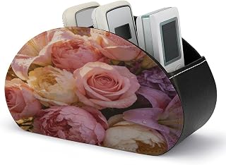 Aesthetic Flowers Remote Control Holder with 5 Compartments PU Leather Remote Control Organizer Multi-functional Storage Caddy for TV Remote Glasses Brushes Media Player Pen