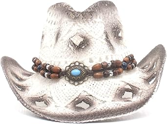 LYSINK Straw Cowboy Hat Western Cowgirl Hat with Wide Brim Breathable Cowgirl Hat for Summer Beach