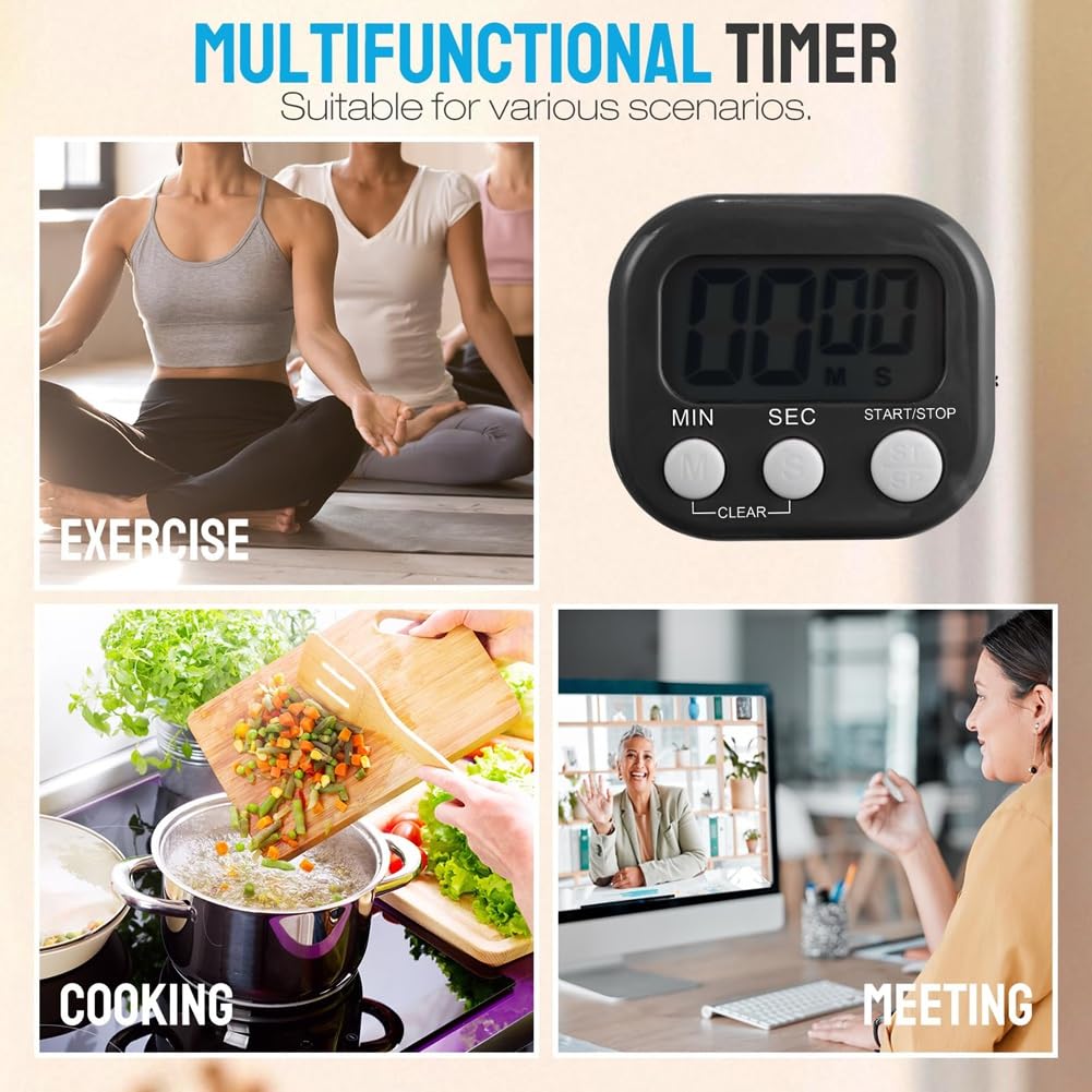 24 Stück Digitaler Küchentimer, Kleiner Magnetischer Timer zum Kochen und Backen im Klassenzimmer (Schwarz)