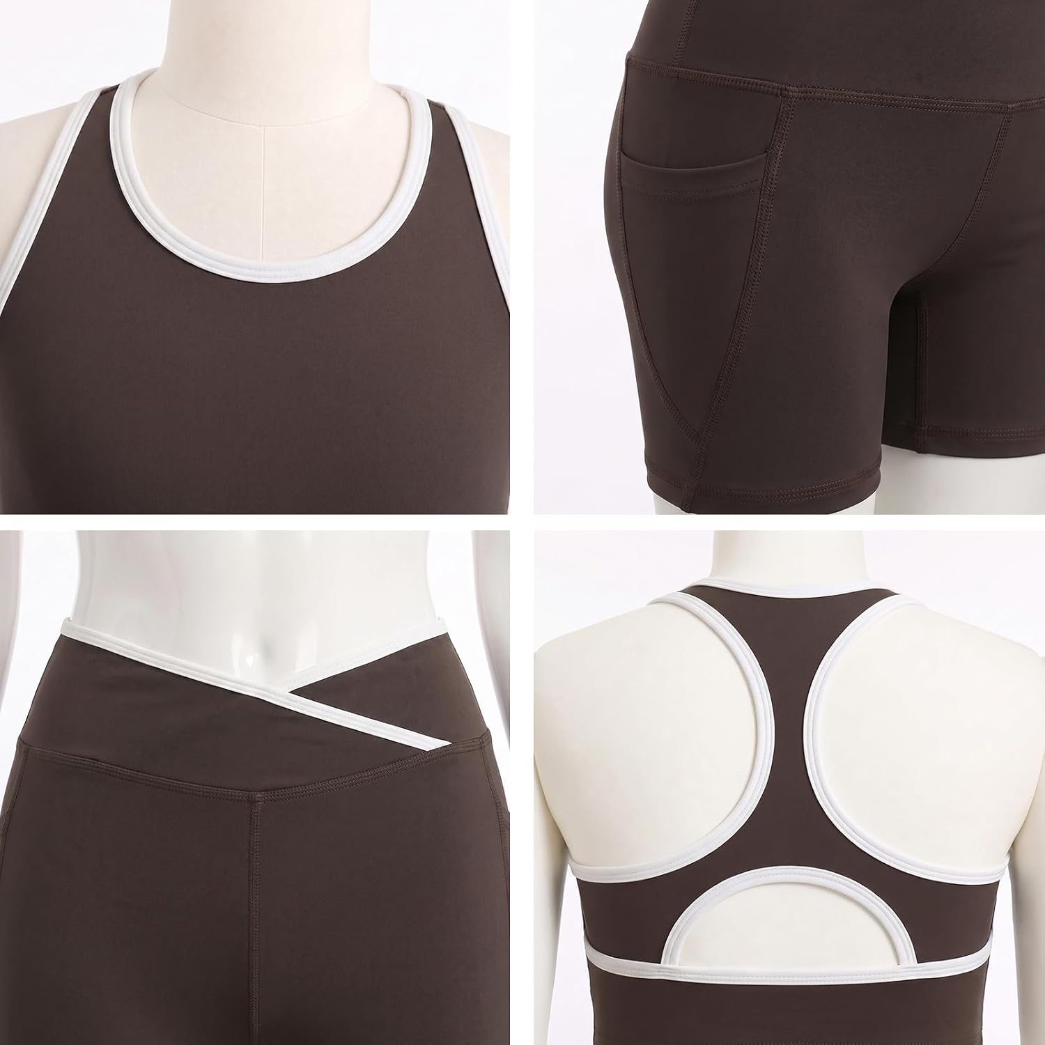 ODOLDI Girls Athletic Set 2 Piece Crop Tank Top and Non-See-Through Pocket Biker Shorts