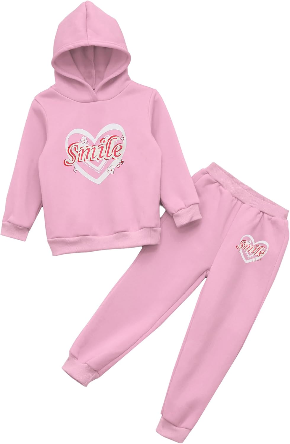 Girls Sweatshirts Fleece 2 Pcs Sweatsuits Hoodie Pull Over Top with Sweatpants