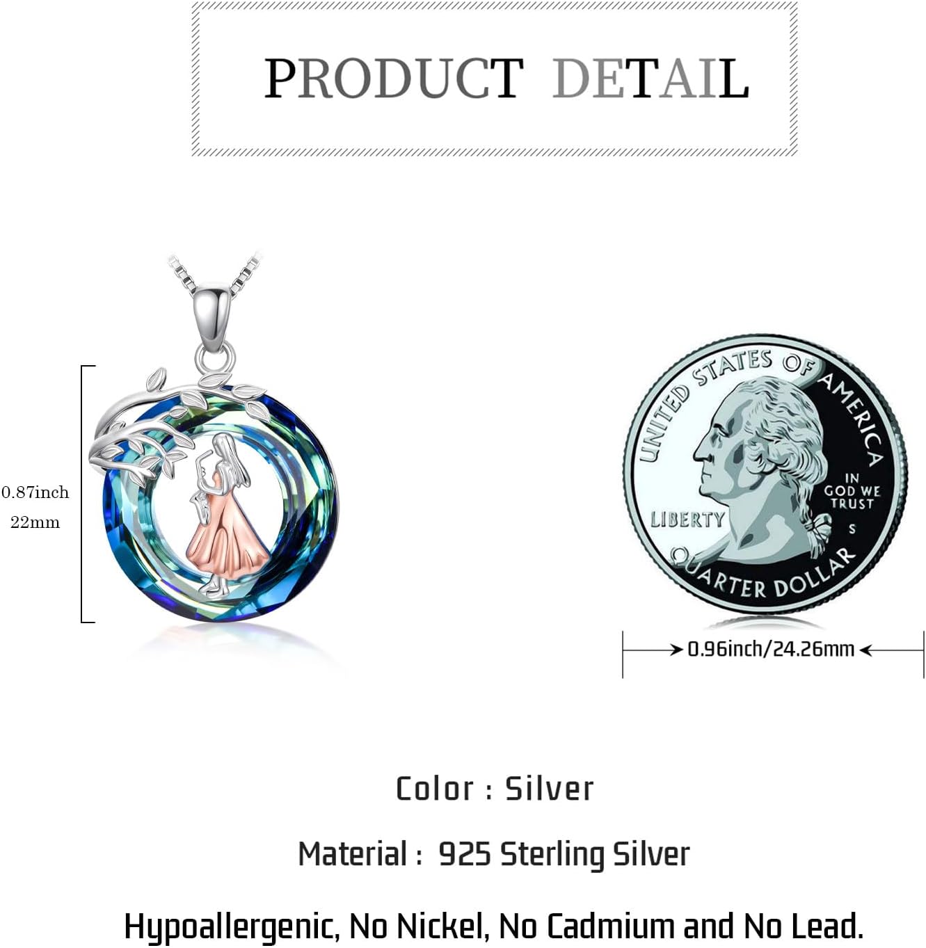 Sport/Music Necklace for Women 925 Sterling Silver Crystal Pendant Tree of Life Jewelry Gifts for Sport Players