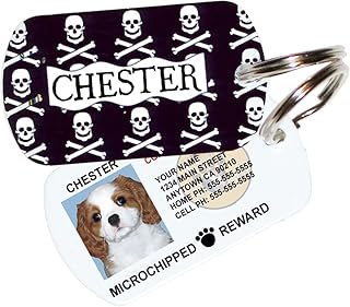 Skulls and Crossbones Custom Dog Tags for Pets - Personalized Pet ID Tags - Dog Tags for Dogs - Dog ID Tag - Cat ID Tags - Pet ID Tags for Cats - with Pet Photo