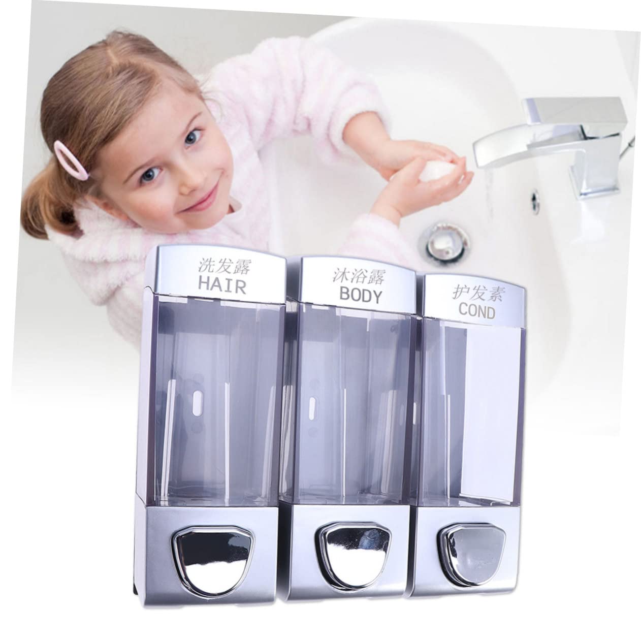 Dispenser Sapone da Muro con Tre Uscite in Plastica | Bagno e Hotel, Installazione Semplice, Erogatore per Shampoo, Gel e Balsamo