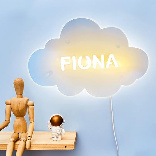 Miniatura 2 de Luz nocturna personalizada para niños, niñas, niños, lindo nombre de nube grabado, lámpara de pared acrílica, regalos personalizados para decoración