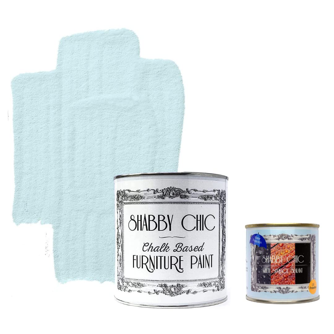Shabby Chic Chalk Based Furniture Paint - Liter Duck Egg & 8.5oz Multi Surface Sealant Clear - Bundle - for Home Decor, DIY Projects, Wood Furniture