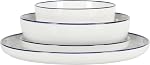 Gibson Home Oslo 16-Piece Porcelain Ceramic Chip & Scratch Resistant Dishes, Microwave & Dishwasher Safe, Plates and Bowls Dinnerware Set, White w/Blue Rim