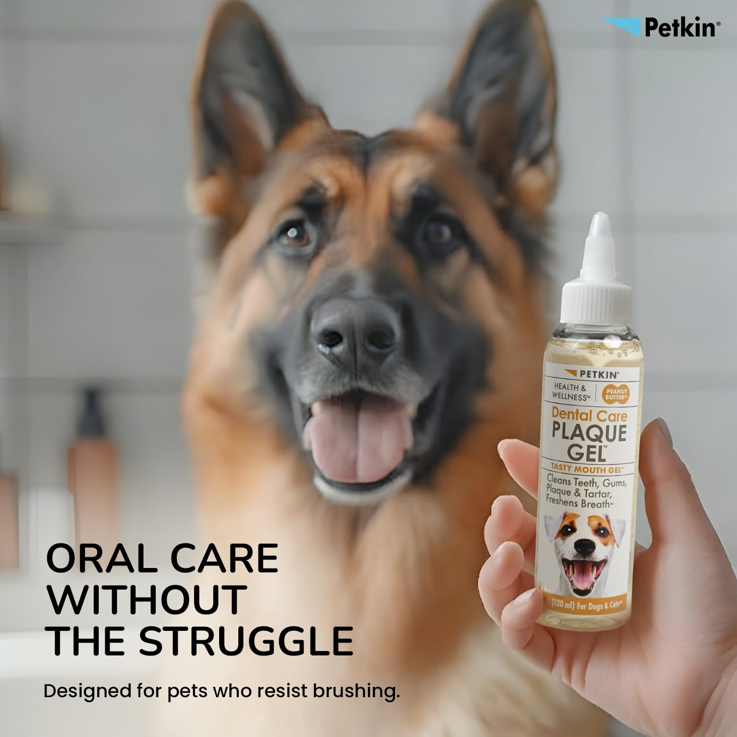 Petkin Peanut Butter Plaque Gel 120ml Dog & Cat No Brush Dental Care Gel 1