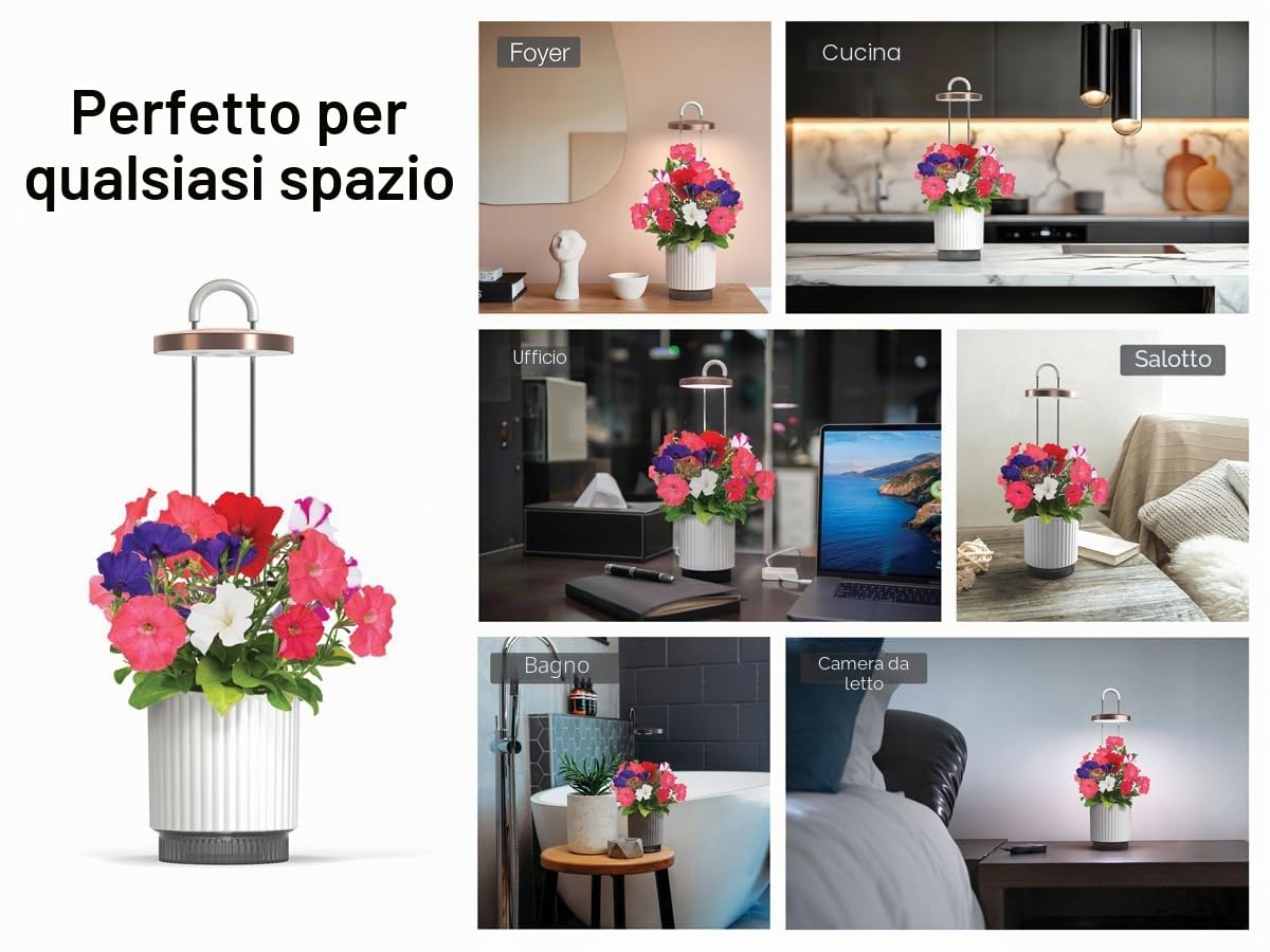 Vaso Smart Autoirrigante con Luce per la Crescita, Kit Mini Serra da Interno con Capsule di Petunia Click&Grow, Hydrovase Smart Garden
