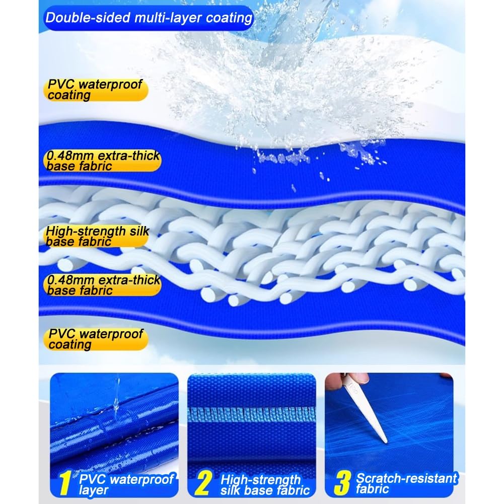 Lona de PVC resistente de 500 g/m² con ojales reforzados, plegable, antidesgarros, para exteriores, lona impermeable de 3 x 6 m, para camping, techo, patio, lluvia y refugio solar