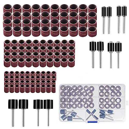 Drum Sanding Set 132PCS Sanding Drum for Drill Including 120PCS 1 Inch Drum Sander Sanding Sleeves 12PCS Drum Mandrels for Rotary Tool?Box?
