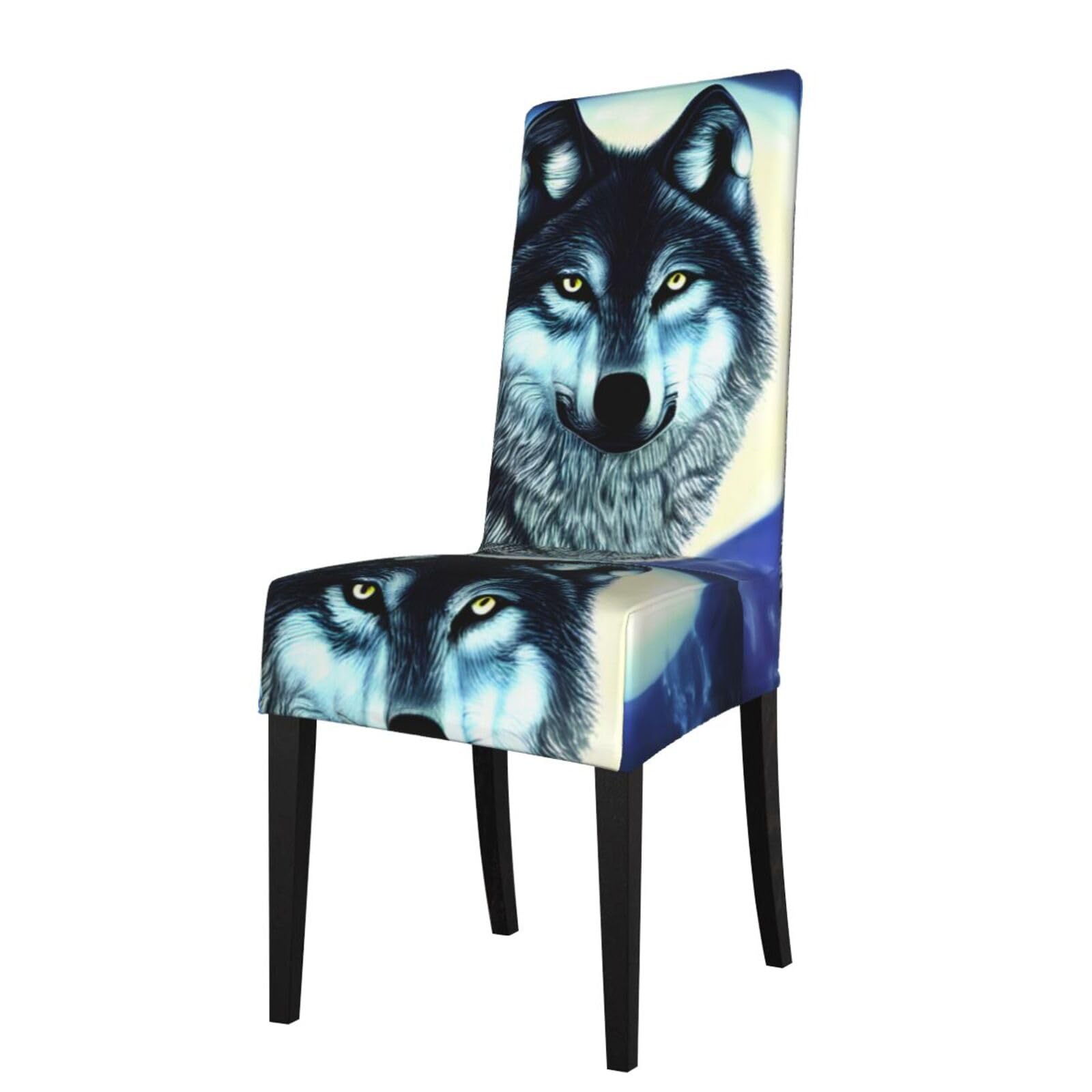 Housse de chaise de salle à manger amovible imprimé loup sous lune WHJDPP