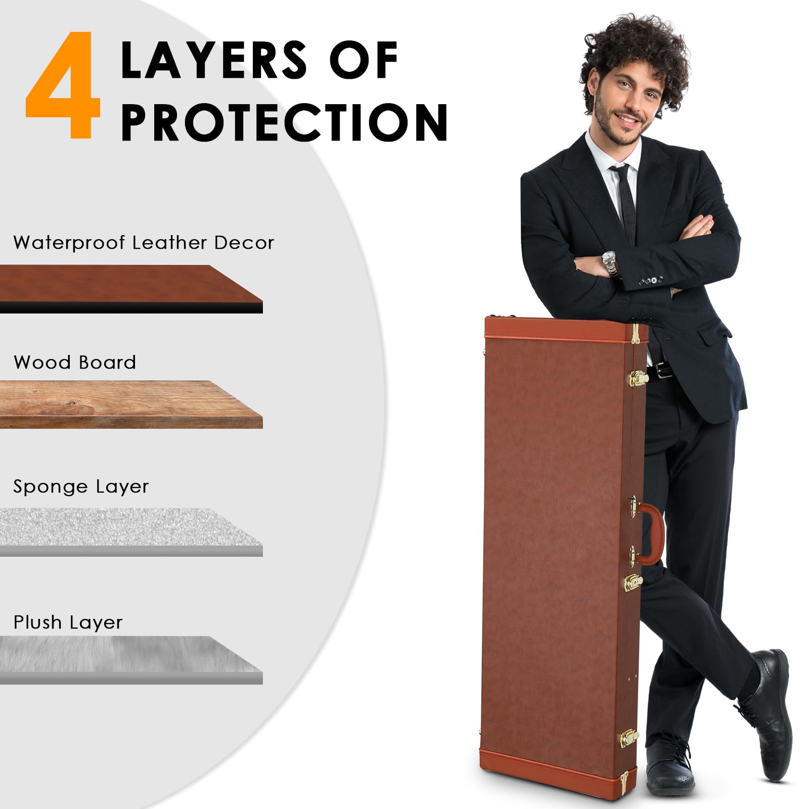 Ktaxon Electric Guitar Hard Case, Rectangle Wooden Standard 39-Inch Electric Guitars Hard-Shell Protective Carrying Case for KST/KTL/170 Model with Lock Latch Padding (Brown)