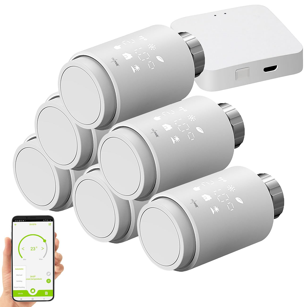 revolt Heizthermostat: 6er-Set programmierbare Heizkörper-Thermostate mit WLAN-Gateway & App (WLAN Heizungsthermostat, Thermostat Bluetooth, iPad)