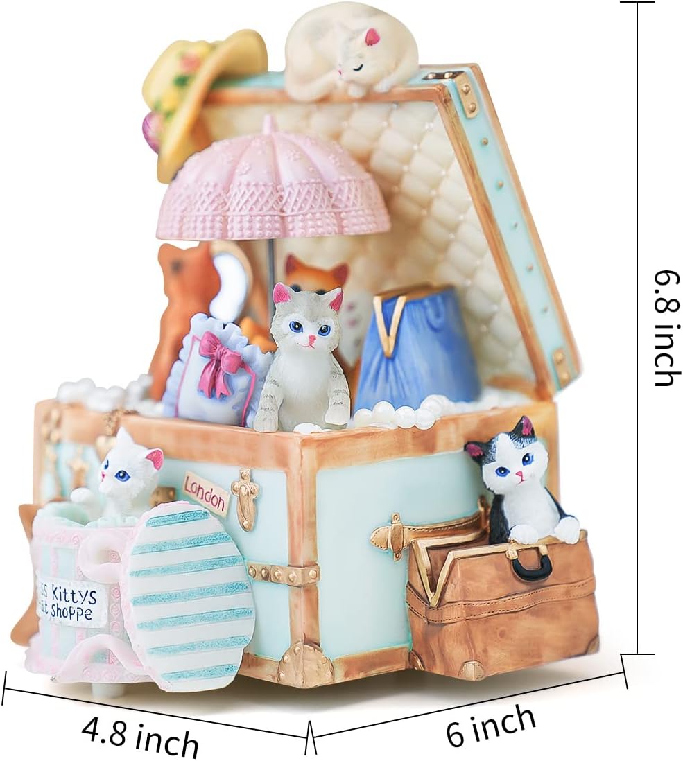 Cat Music Box Gift for Girlfriend Wife Daughter Grandma Granddaughter Sister Friends, Cute Kitty Musical Box Anniversary Birthday Gifts Kitten Lover Mother Day Present
