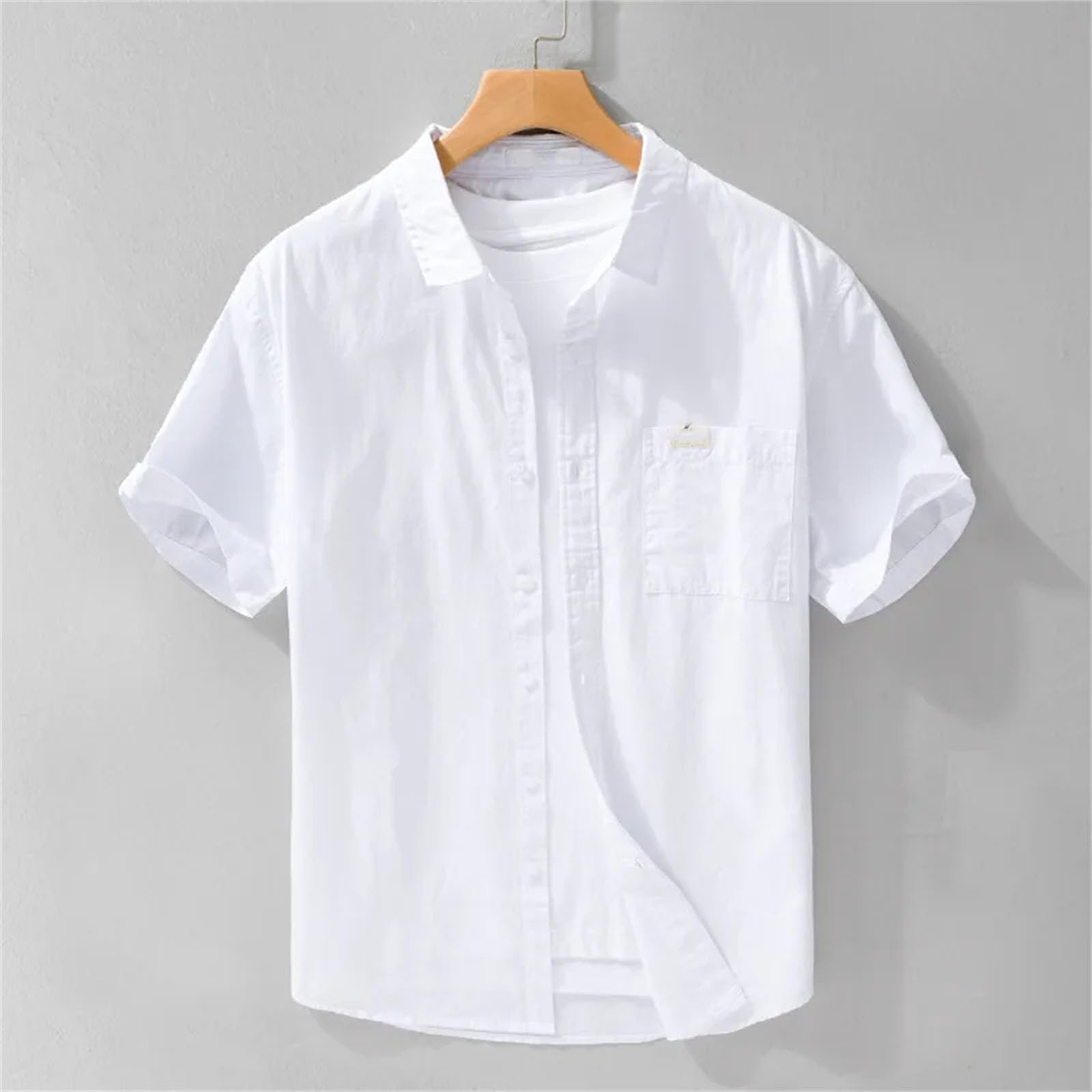 Camisa de color sólido para hombre, manga corta, bolsillo en el pecho, simple, básica, de algodón puro, clásica, para uso diario