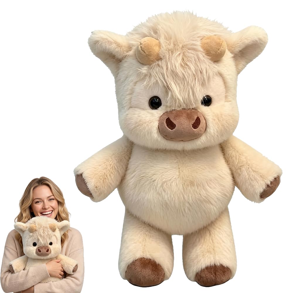 TUWU Highland Cow Soft Plush Toy, 45cm Running Highland Cow Plush Toy, Shaking Interactive Moving Legs Desktop Fidget Sensory Toy, Stress Relief, Cute Stuffed Animal Gift (Apricot-Calf)