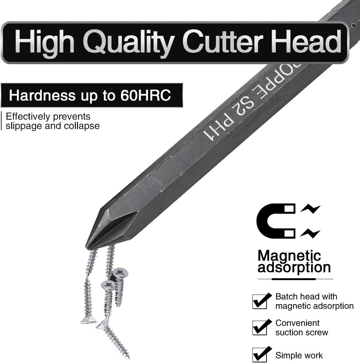 6 Pcs Cross Head Screwdriver Bits Set, 5/16" Hex Shank PH1 PH2 PH3 Magnetic Phillips Cross Screwdriver Chrome vanadium Steel - 3 Pcs 36mm Lenght + 3 Pcs 80mm Lenght