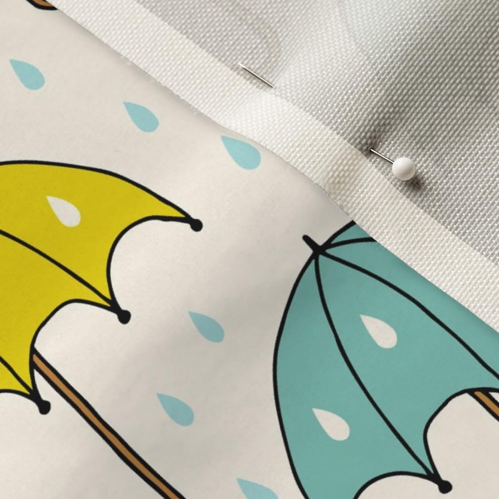 Spoonflower Fabric - Umbrella Day Rain Raindrops Drops Chartreuse Teal Umbrellas Gender Printed on Upholstery Velvet Fabric Fat Quarter - Upholstery Home Decor Bottomweight Apparel
