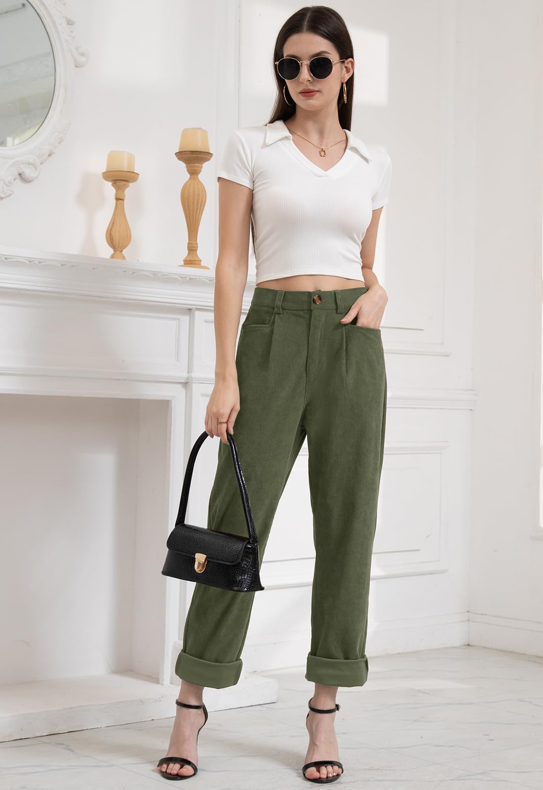 Alaster Queen Pantaloni da donna in velluto a coste, elasticizzati, casual, da donna