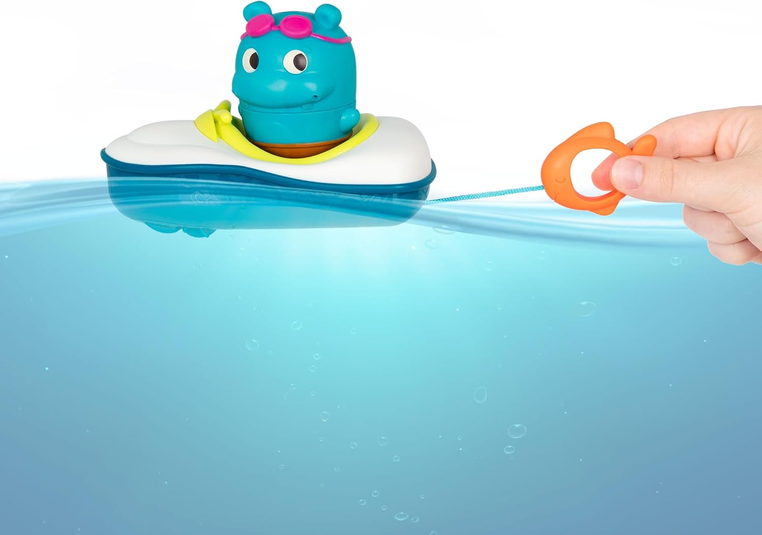 B. toys – Pull & Go Rider Bath Toy – Color Changing Hippo Pull Back Boat – Water Play for Toddlers – Easy to Clean & Dry – 10+ Months