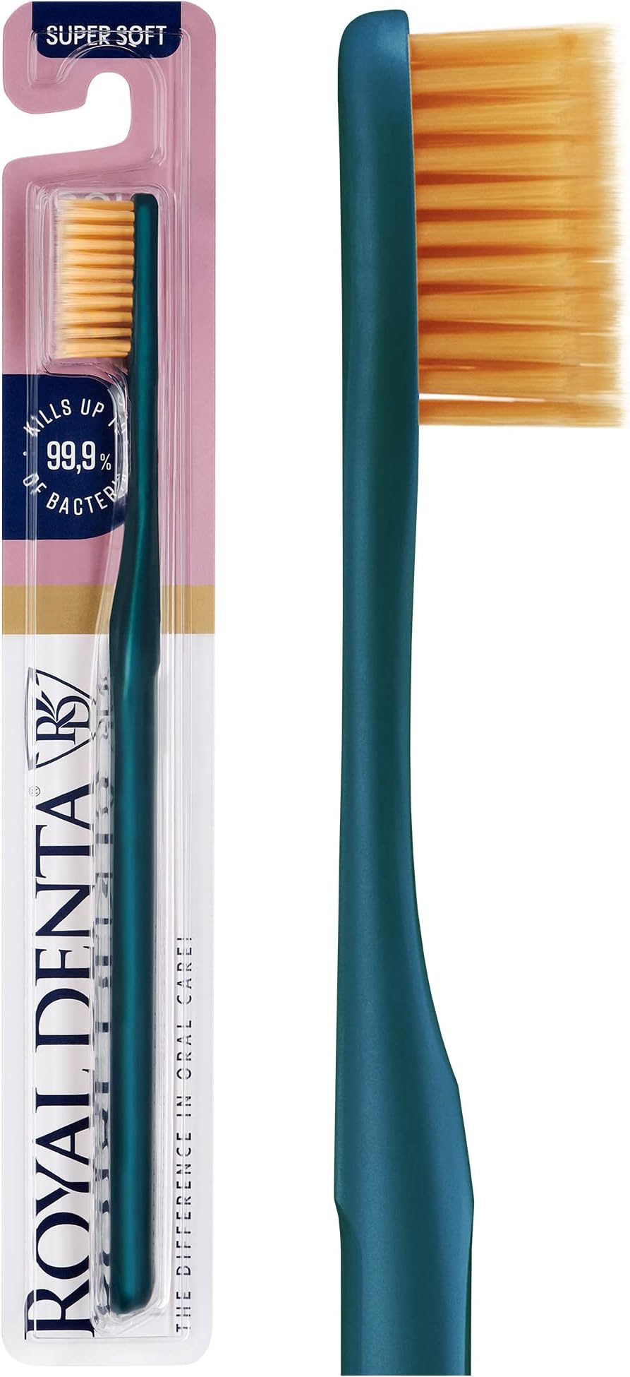 Extra Soft Toothbrush for Adults, Soft Bristle Manual Tooth Brush for Sensitive Teeth and Gums with Dual Length Gold Infused Bristles, Made in Korea (Teal)