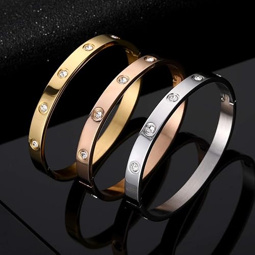 Miniatura 6 de YCSLYW Women's Stainless Steel Bracelet Jewelry Crystal Bracelet With Cube Zircon Hinge Jewelry oval Bangle Witness the Gift of Love