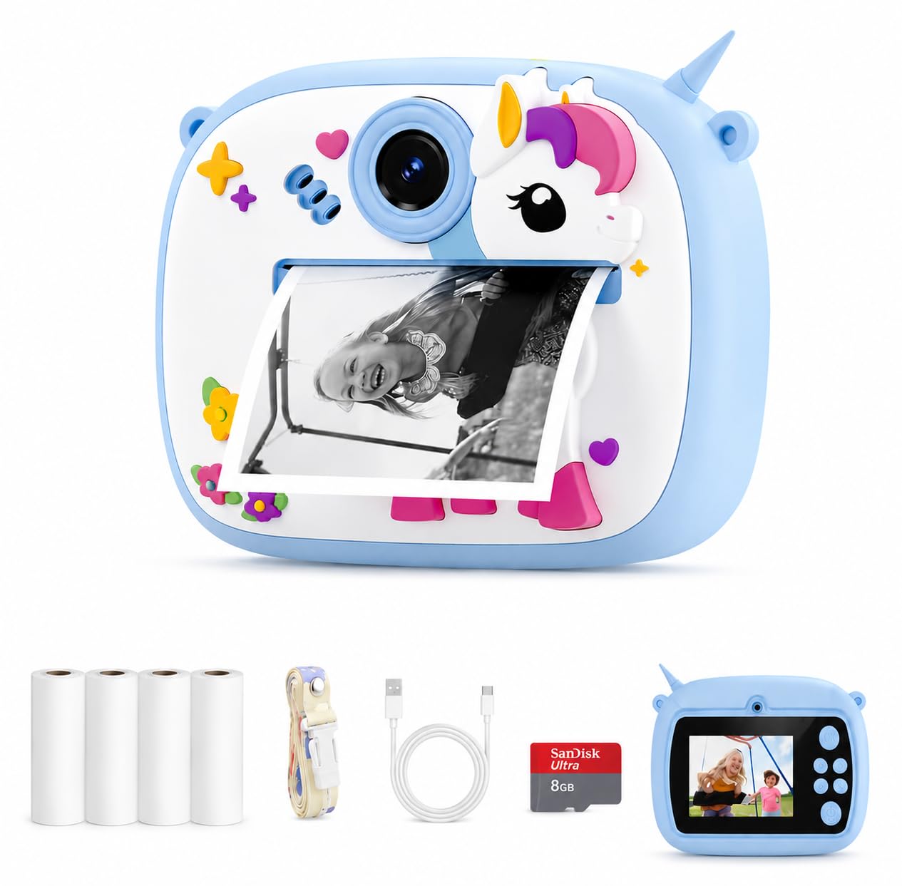 Instant Print Camera 48MP | Photo & Video, Creative Game for Kids Mini LED Digital 1080P HD Display | Long Lasting Battery Life, Ideal Gift for Birthday, Boys & Girls (8 GB SD Card + 4 Rolls)-image-46