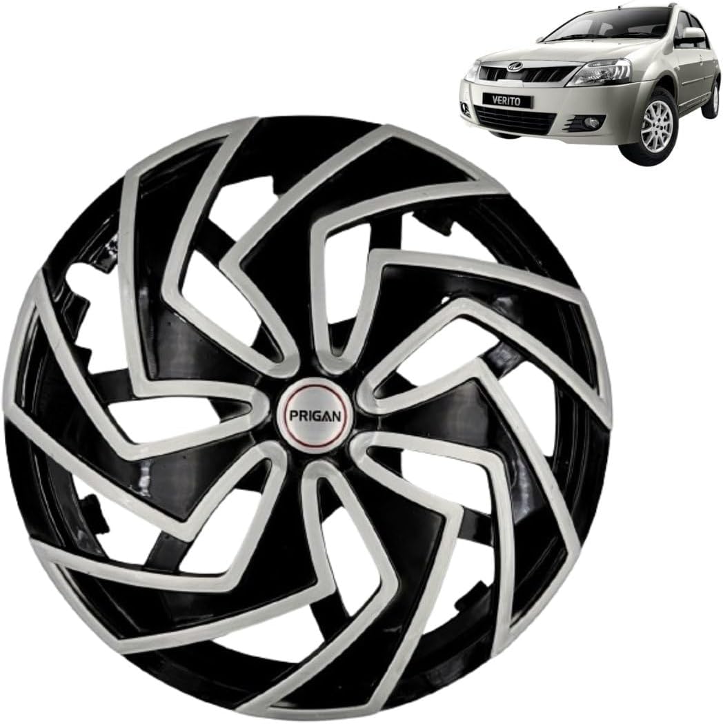 PRIGAN Wheel Cover for Mahindra VERITO 14 Inch Black Silver Wheel Cap (Available in 13,14 Inch) (Set of 4 Pcs) (Press Fitting) Model- Spider BS-14