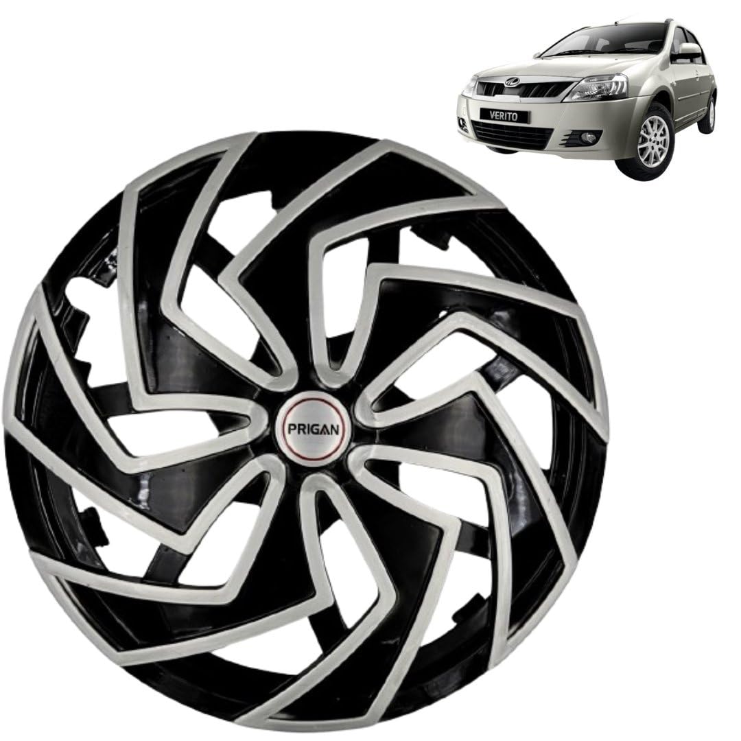 PRIGAN Wheel Cover for Mahindra VERITO 14 Inch Black Silver Wheel Cap (Available in 13,14 Inch) (Set of 4 Pcs) (Press Fitting) Model- Spider BS-14