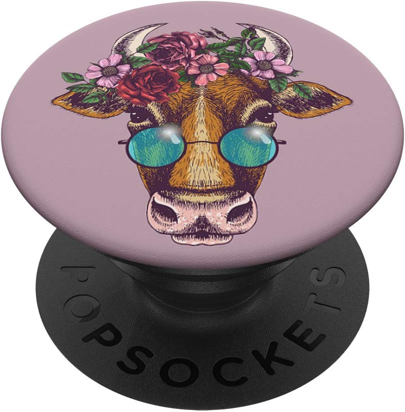 Cute Cow Flower Floral Design Dark Pink Farm Animal Gift
