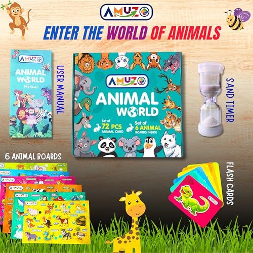 Image of Animal World - Fun Quiz Game & Flashcards for Kids | Learn About 72 Animals with Boards, Sand Timer & Facts | Educational, Screen for Ages 4 to 10