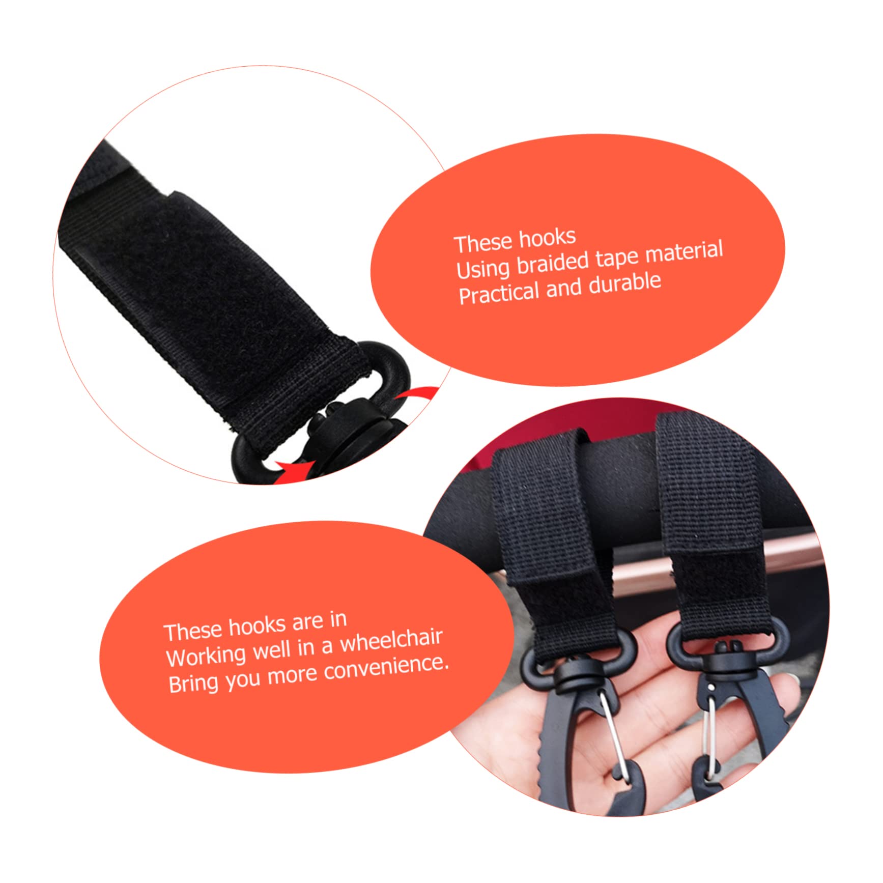 ifundom 4pcs Cart Hook Operated Bassinet Multi Hanger Stroller Wagon Giant Carabiner Flyer Seat Mobility Scooter Canopy Portable Mini Wheels Walker Double Off Road Cart Black Ribbon