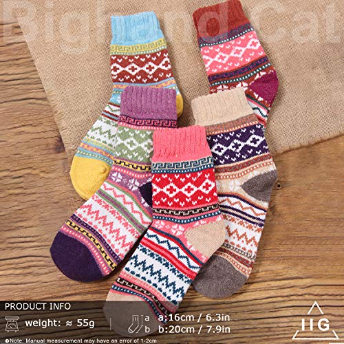 Image of IIG 5 Pairs Women's Vintage Style Thick Wool Warm Winter Crew Socks