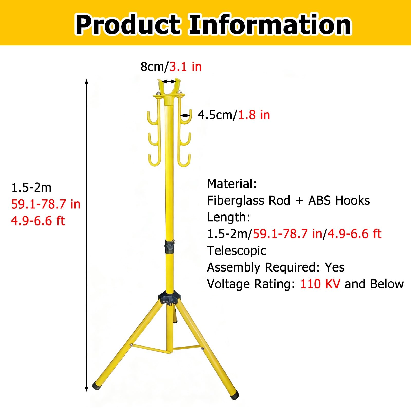 Soporte telescópico aislado para cables, soporte ligero para cables en el lugar de trabajo con ganchos y calcomanías reflectantes, organizador de cables de fibra de vidrio