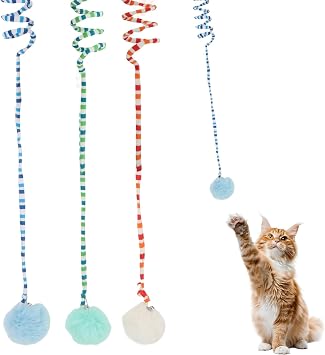 3Pcs Kitten Spring Cat Toy Cat Teasing Stick with Bell Bouncy Ball, Hanging Fluffy Cat Catnip Ball Toys Interactive Cat Teaser Retractable Toys Indoor Kitten Play Chase Exercise