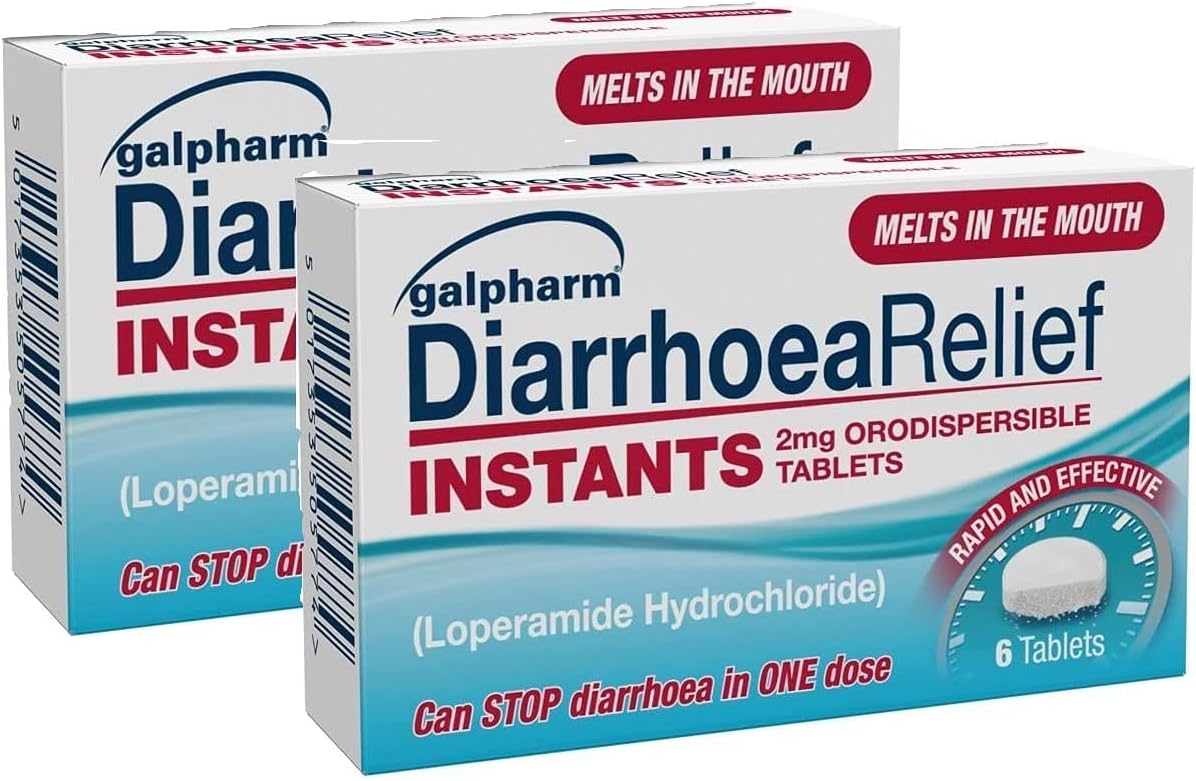 Galpharm Diarrhoea Relief Instant Melts 2mg Loperamide Orodispersible Tablets โ 12 Tablets (2 x 6) Fast Acting Anti-Diarrhoea Tablets
