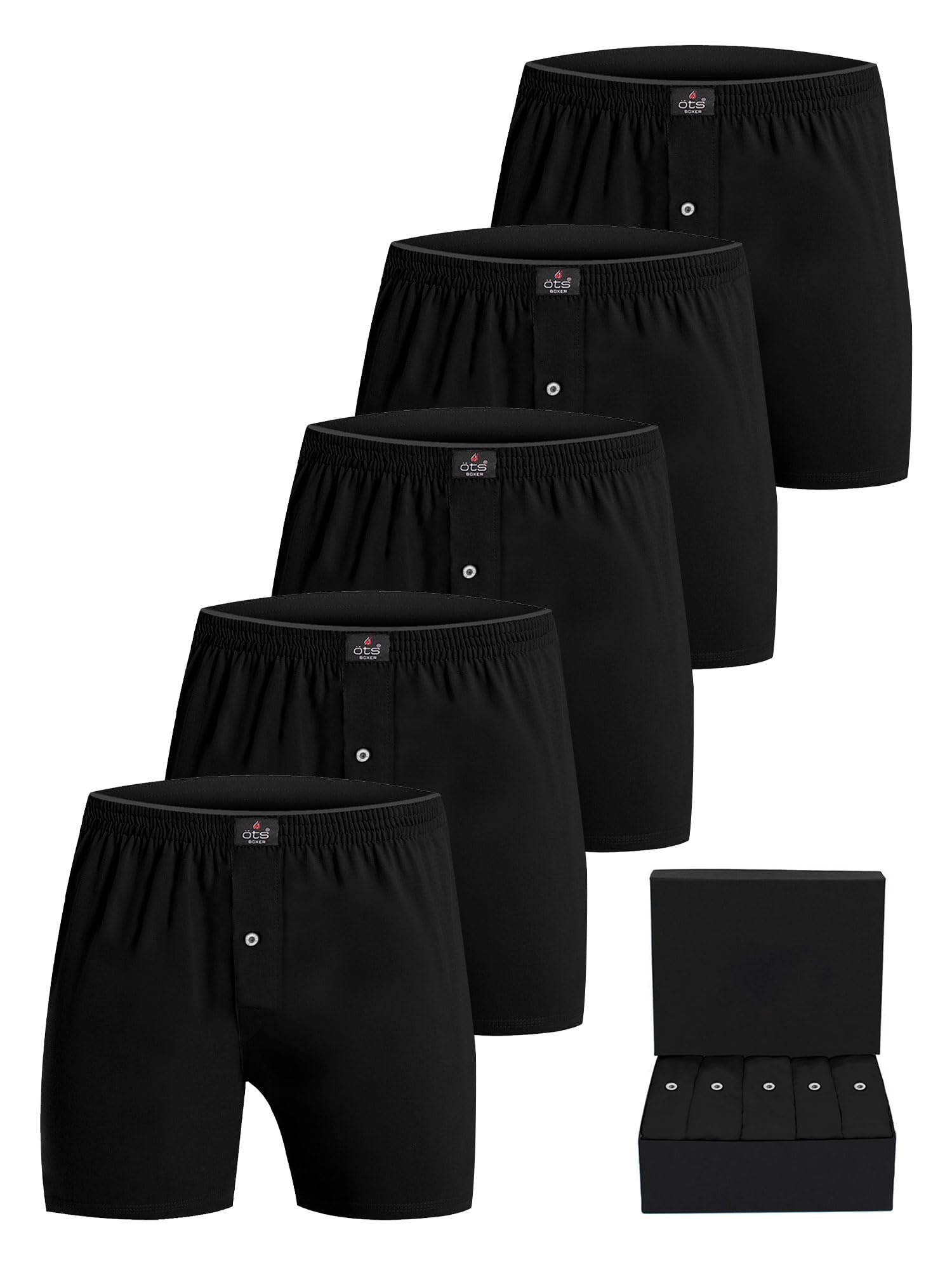 ÖTS 5’li Erkek Boxer -%100 Pamuk, Ultra Yumuşak Kumaş, Rahat Kalıp, Etiketsiz ve Kaliteli Boxer, Hediye Kutulu Günlük Erkek İç Giyim, (Siyah2 - XL)