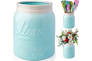 Comfify Mason Jar Kitchen Decor Aqua Blue - Ceramic Utensil Holder