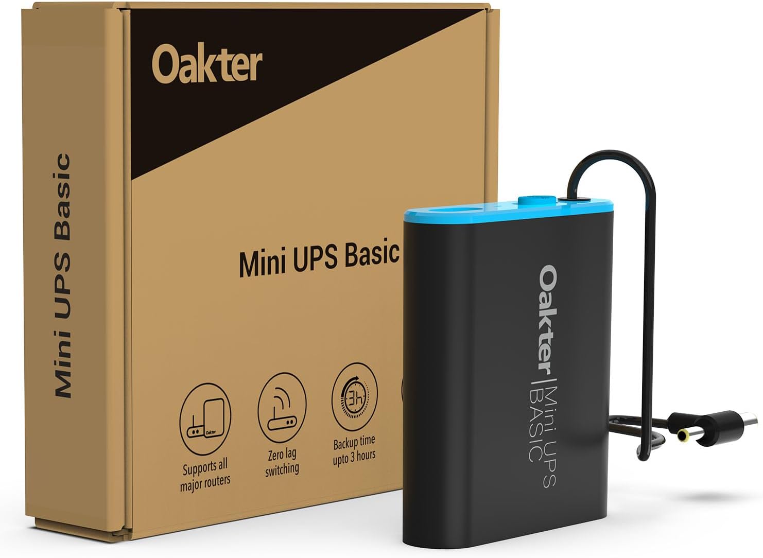 Oakter Mini UPS Basic for WiFi Router Broadband Modem | Supports 12V-2A Routers. Backup Upto 3 Hours | WiFi Router UPS Power Backup During Power Cuts| Current Surge & Deep Discharge Protection