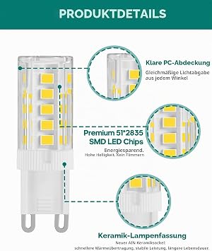 G9 LED Light Bulb LED Light Bulb 3W Equivalent to 35W-40W Halogen Bulb 400 Lumens Flicker-Free Non-Dimmable 360° Energy Saving Mini Light Bulb (Warm 3000K Pack of 2)